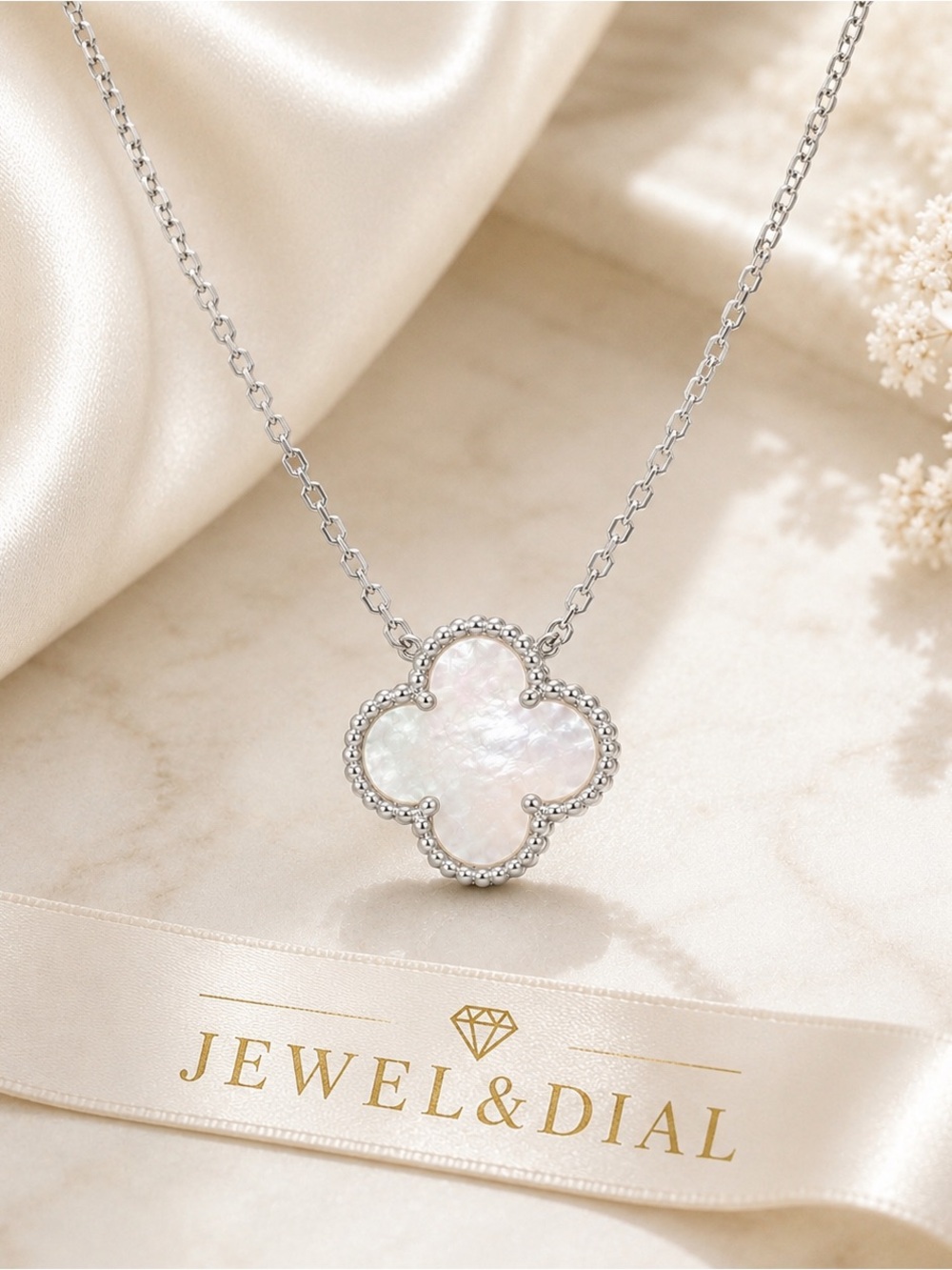 925 Sterling Silver Mother of Pearl Clover Necklace 16-18” Gift Box Included